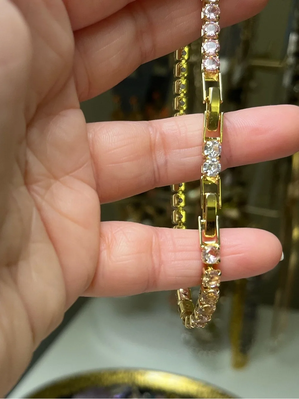 Cubic Zirconia Pink Ombré Gold Tone Tennis Bracelet